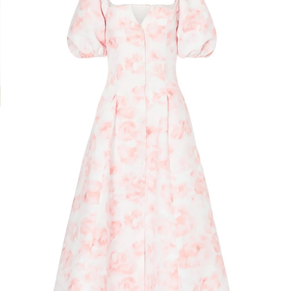 Sachin + Babi Pink and White Puff Sleeve A-Line Dress